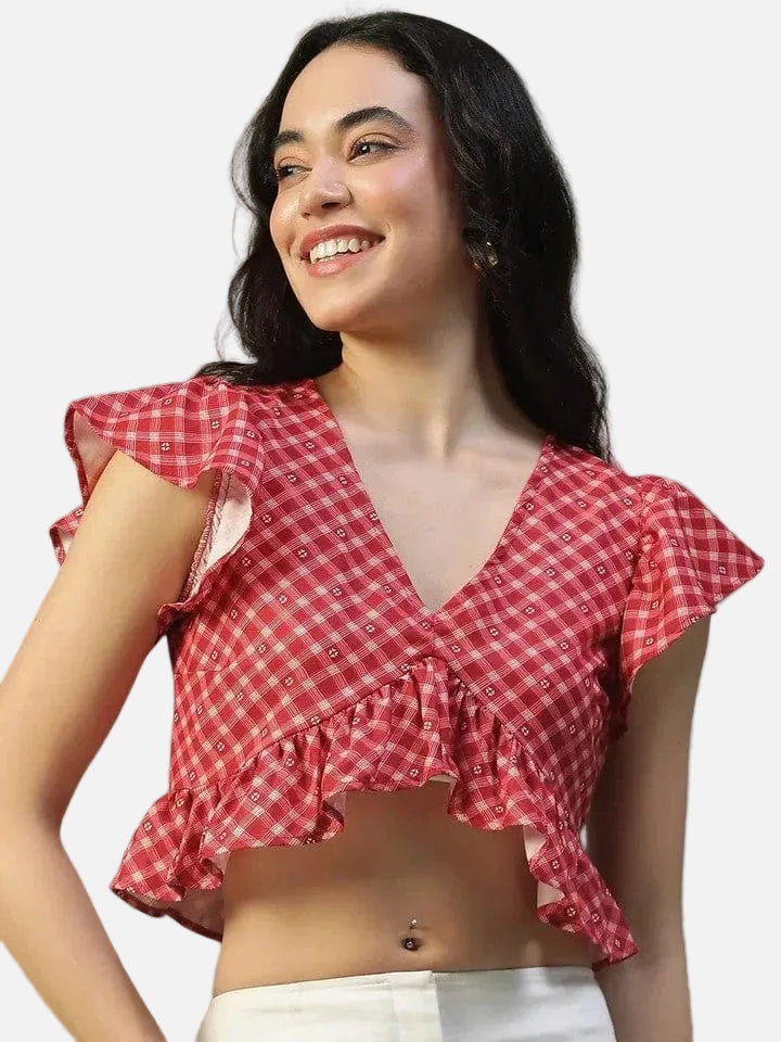 Red Check Crop Top