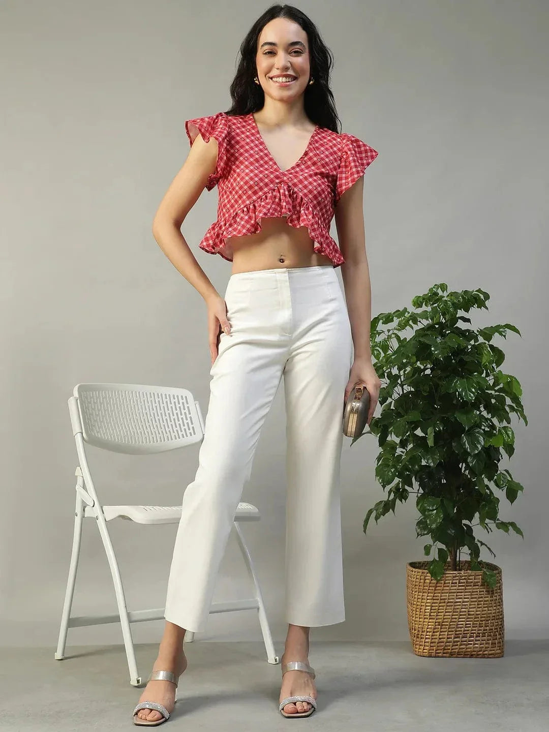 Red Check Crop Top