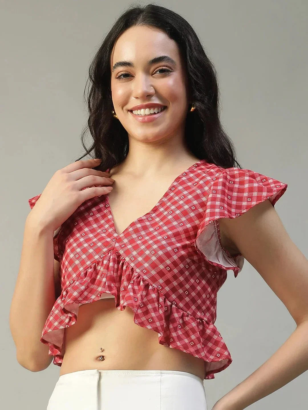 Red Check Crop Top