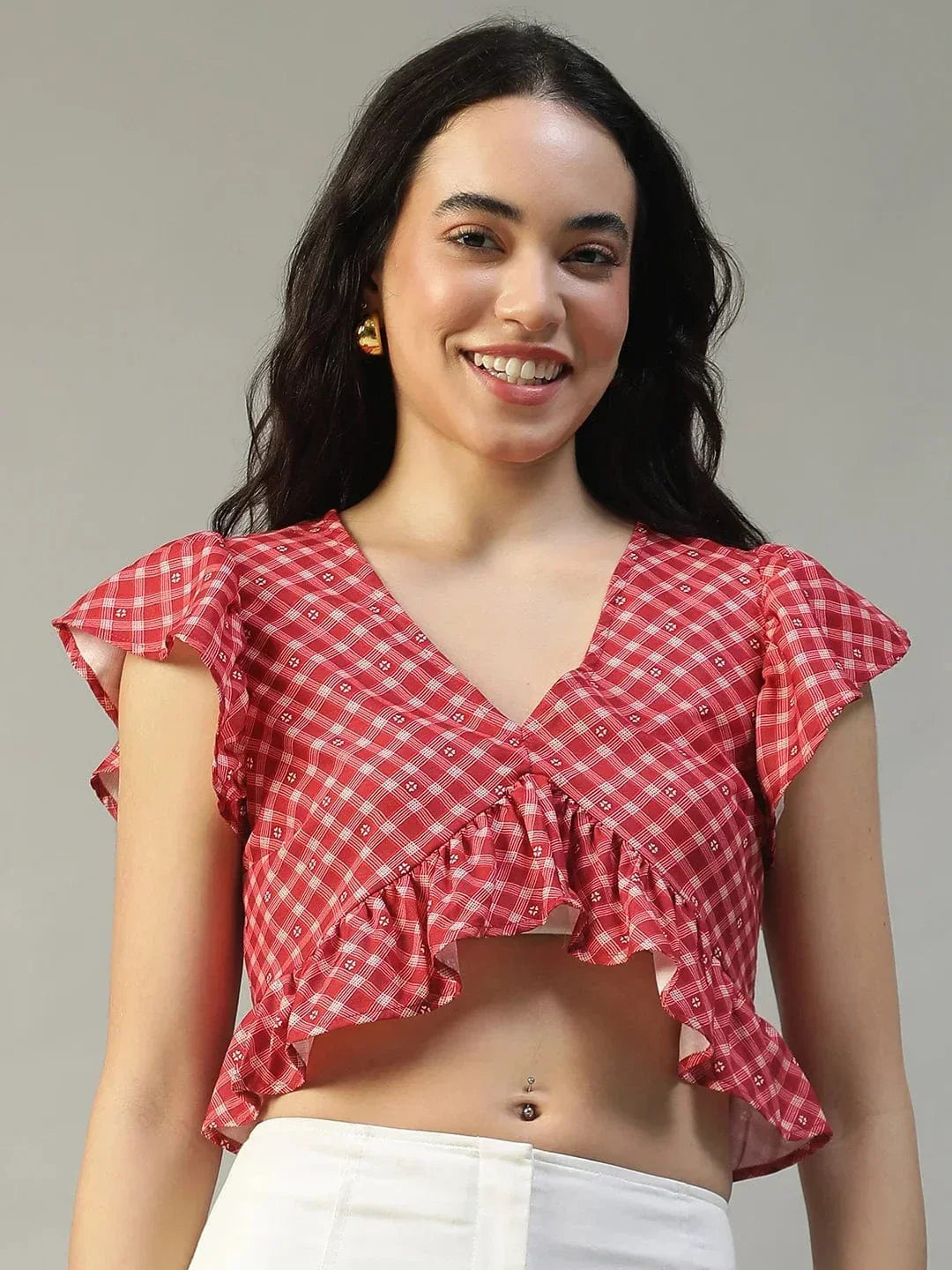Red Check Crop Top