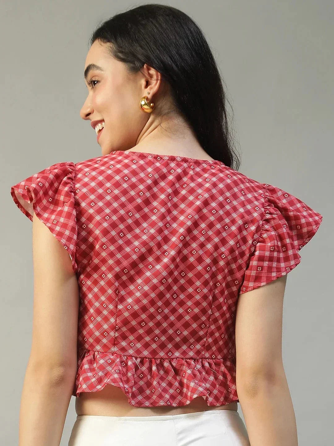 Red Check Crop Top