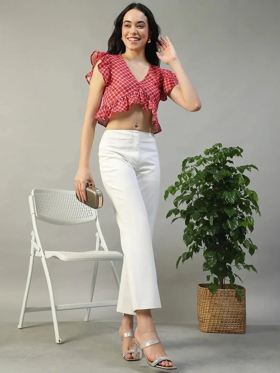 Red Check Crop Top