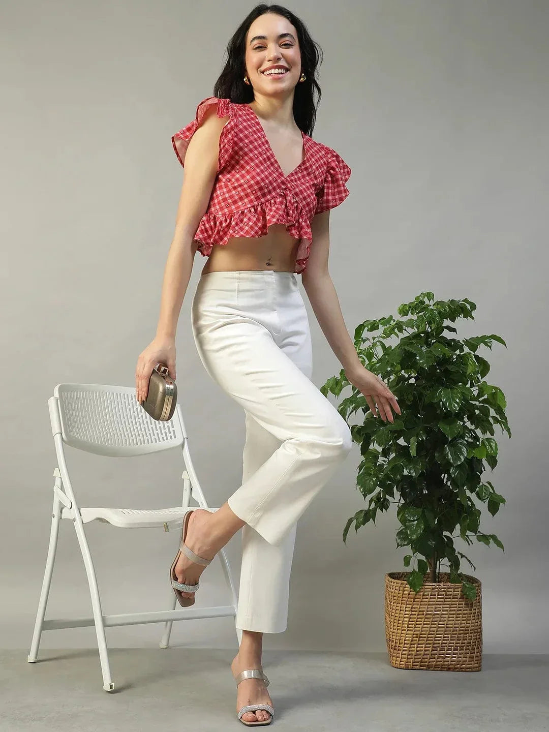 Red Check Crop Top