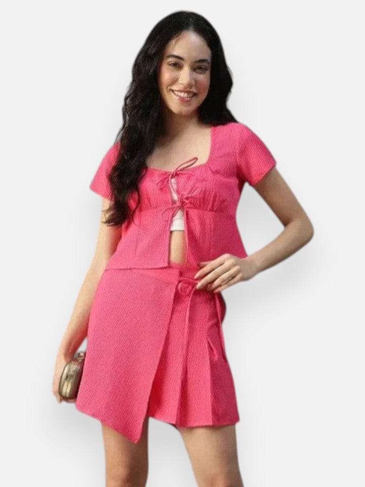 Women Pink Top & Skort | Co-Ord Set