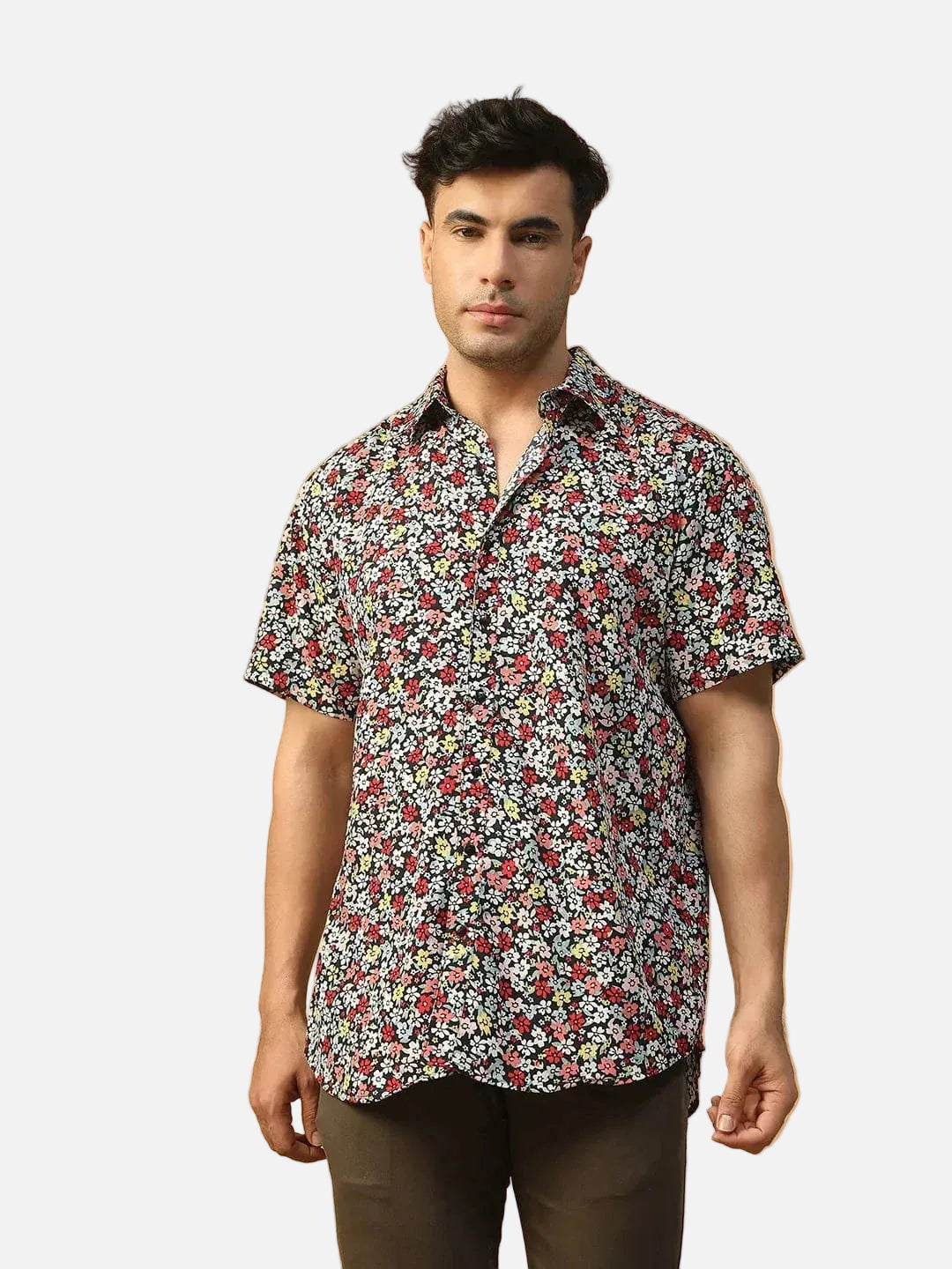 Freak Floral Print Multicolor Collared Short Sleeve Men Oversized Shirt - oxolloxo