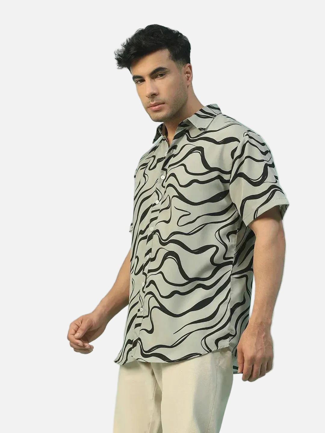 Alpha Green Swril Print Collared Short Sleeve Men Oversized Shirt - oxolloxo