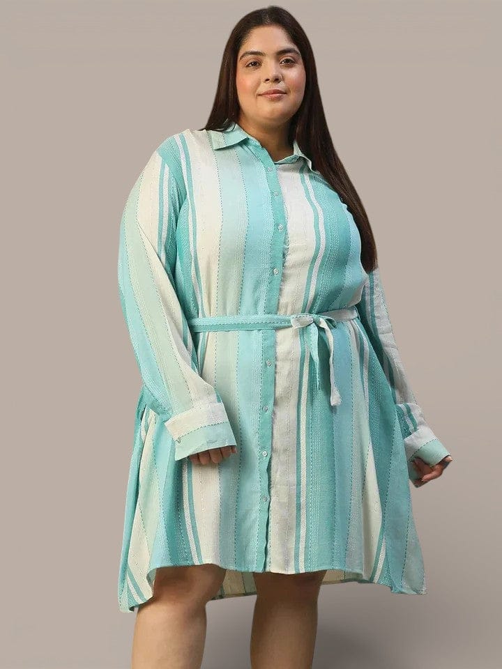 Plus Size Blue Stripe Cotton Dress
