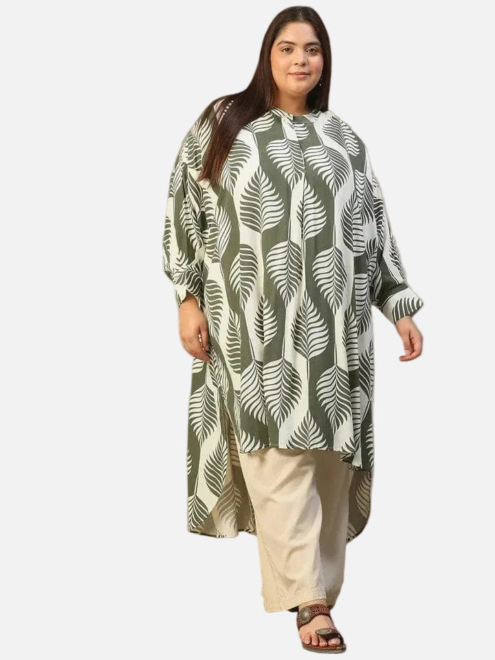Plus Size Green Tropical Print Tunic