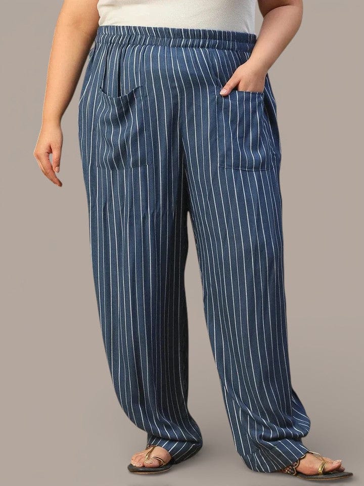 Plus Size Blue Stripe Trouser
