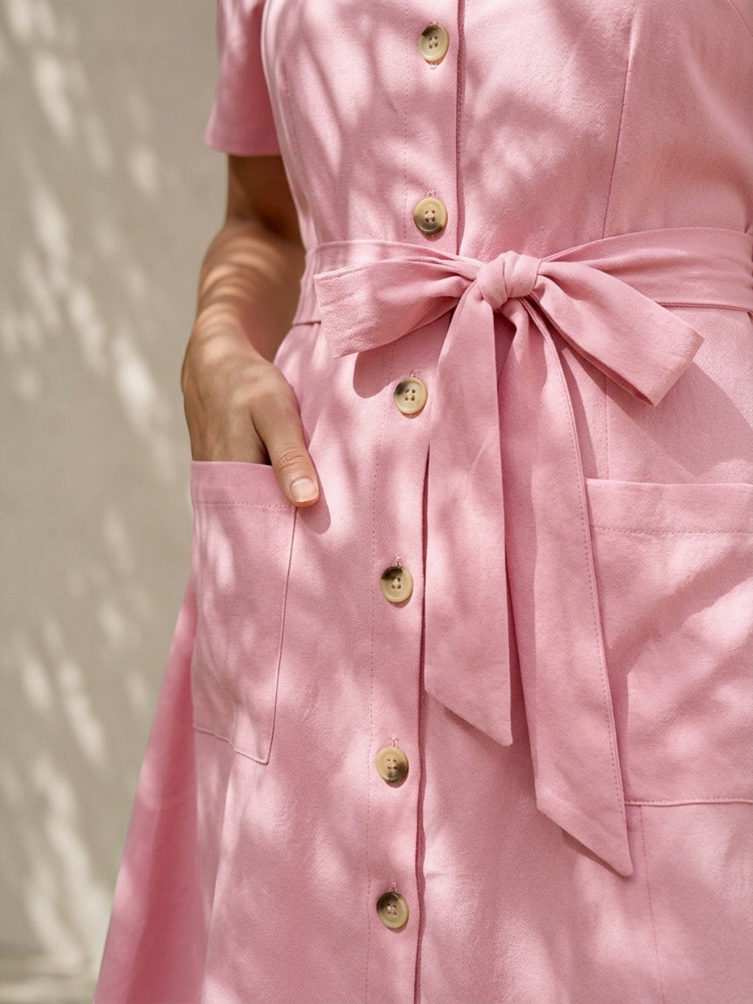 women light pink dress with waist belt