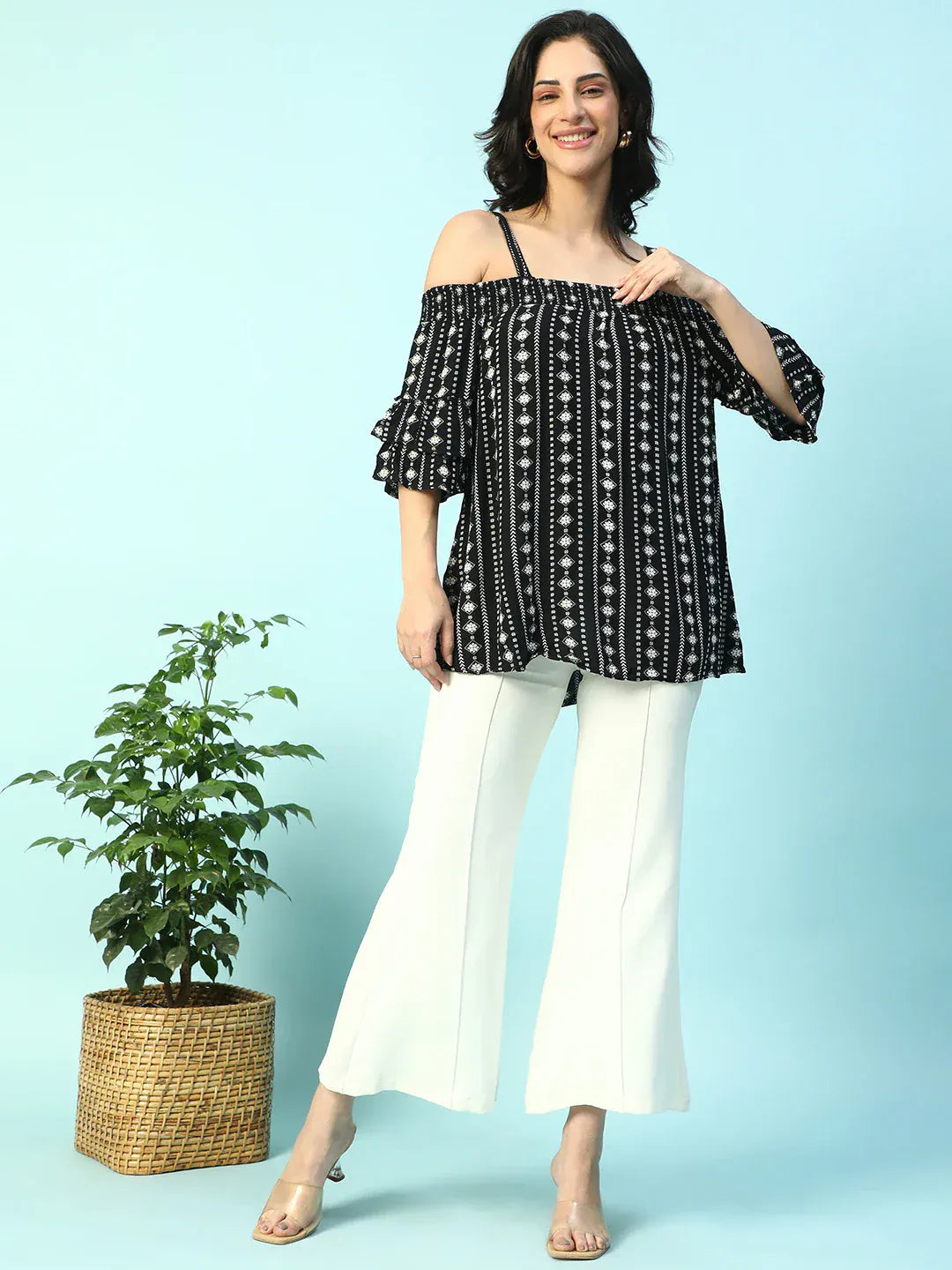 Women Black Floral Maternity Top