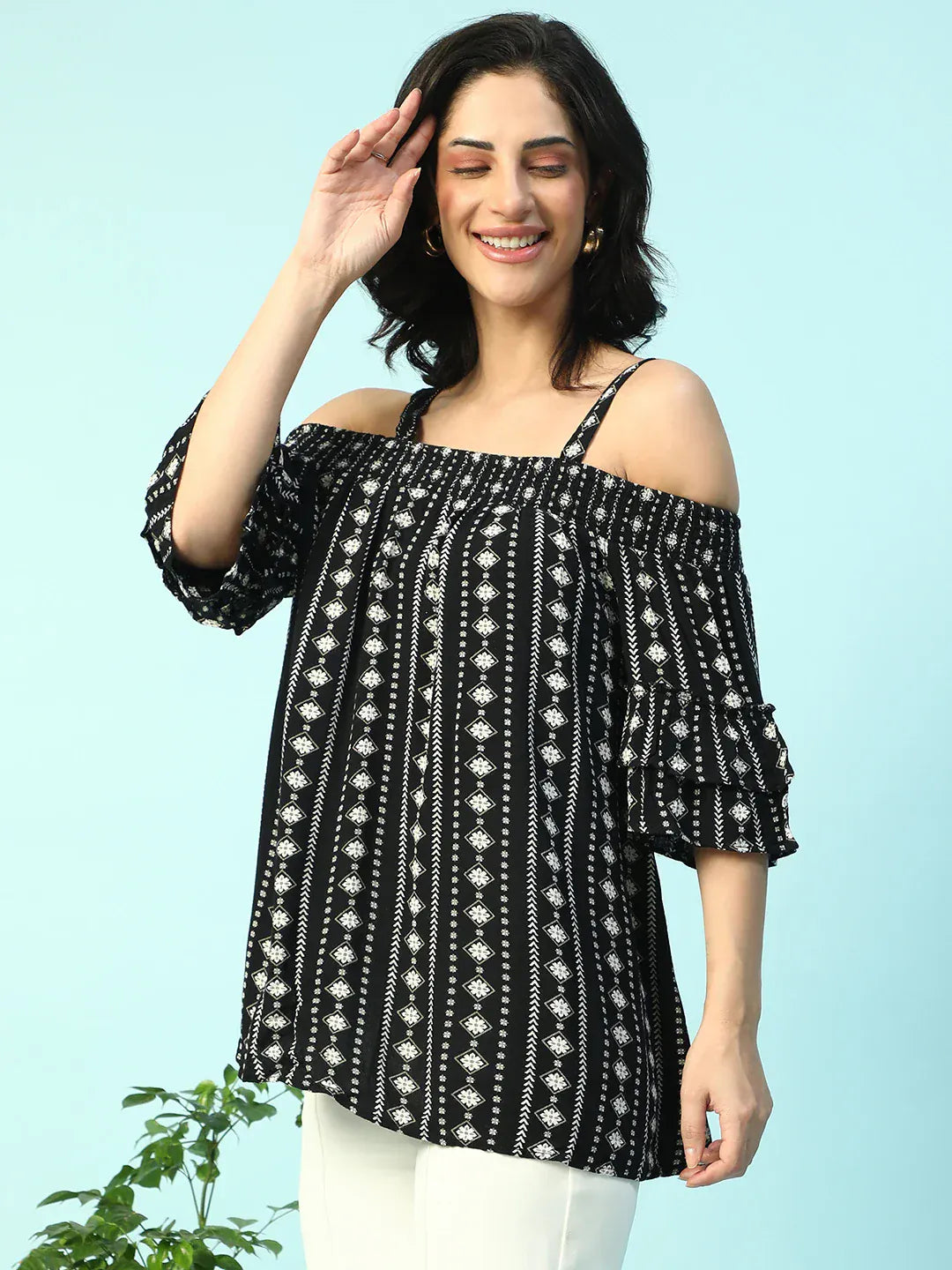 Women Black Floral Maternity Top