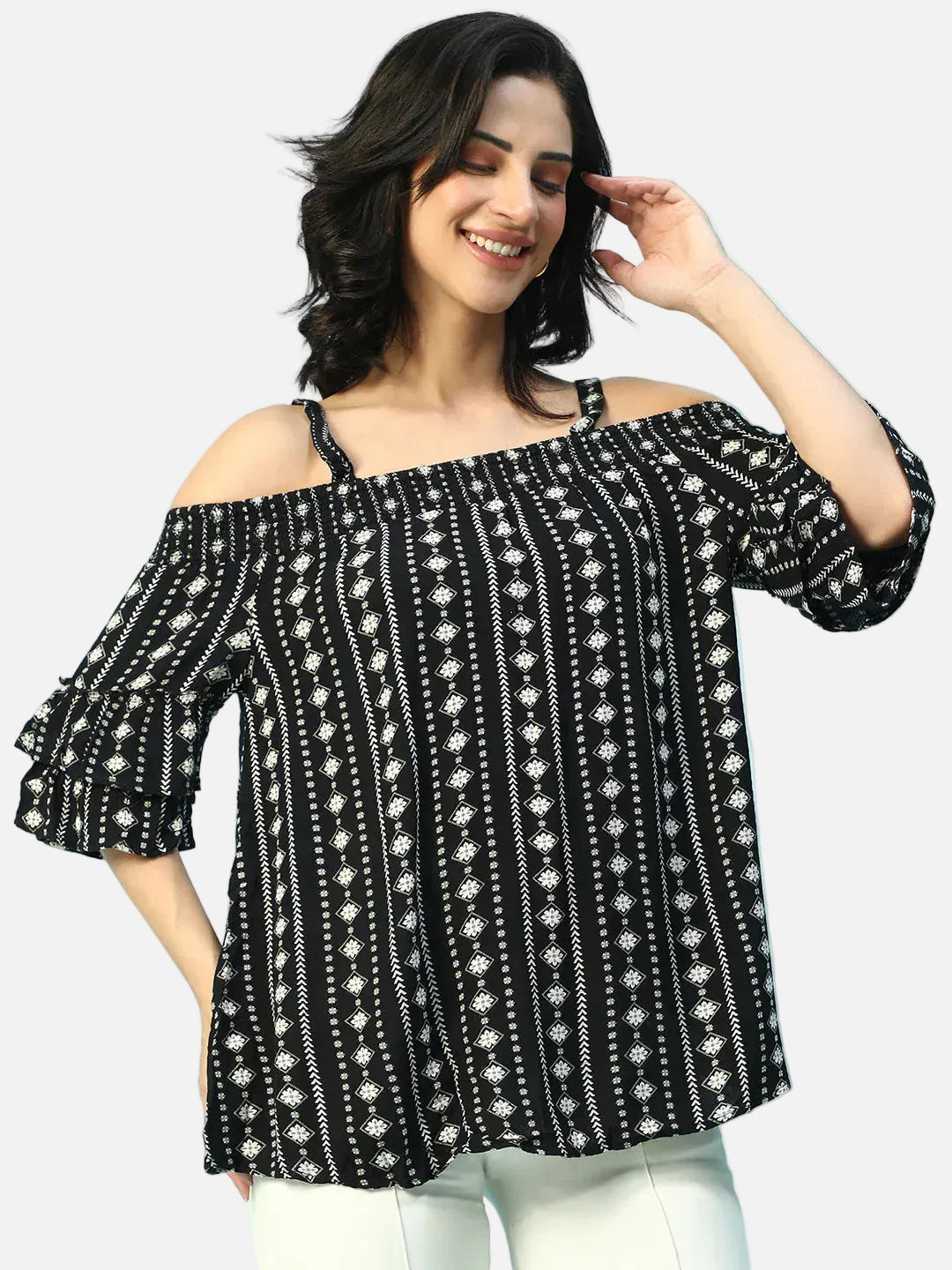 Women Black Floral Maternity Top