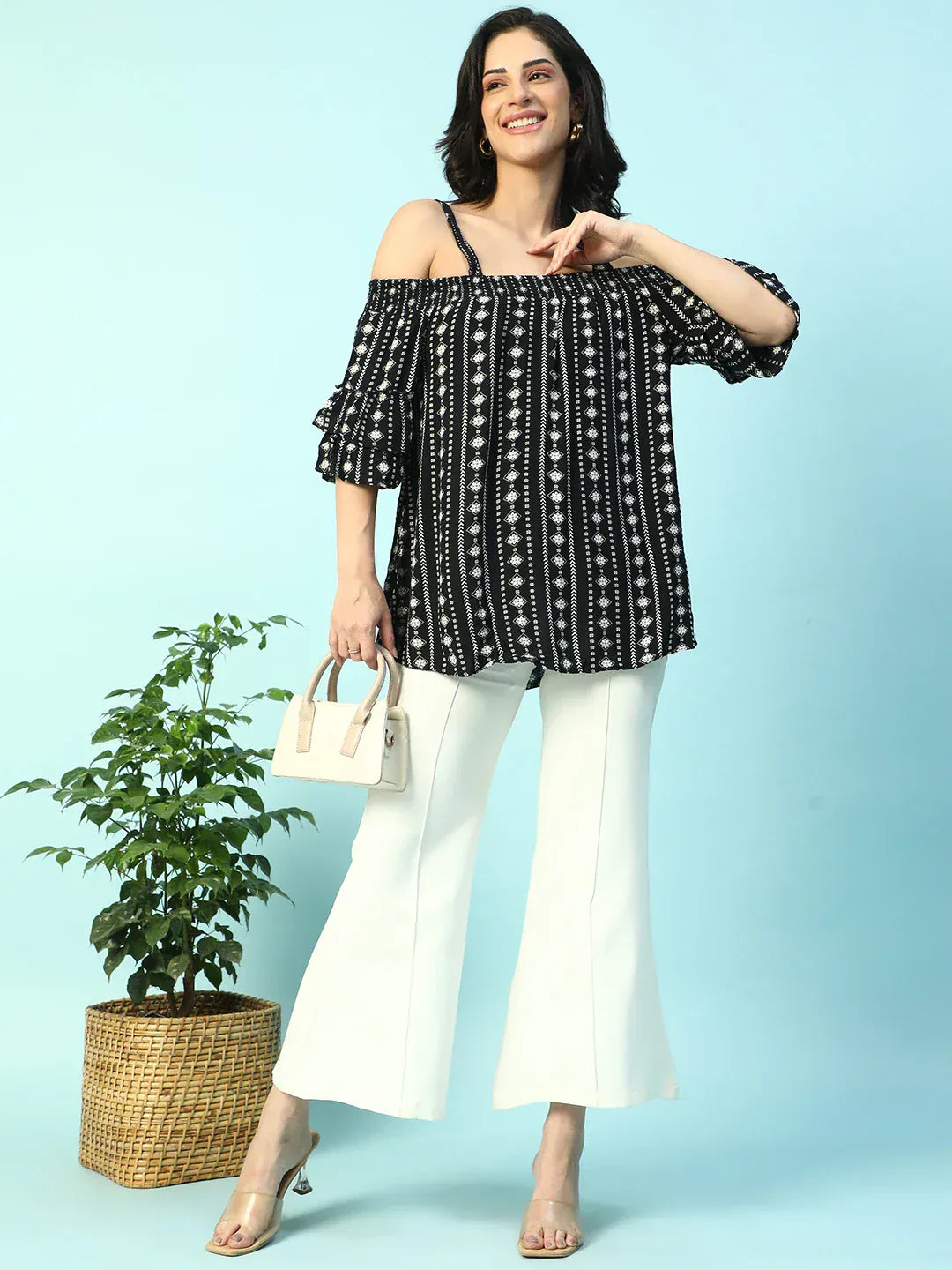 Women Black Floral Maternity Top