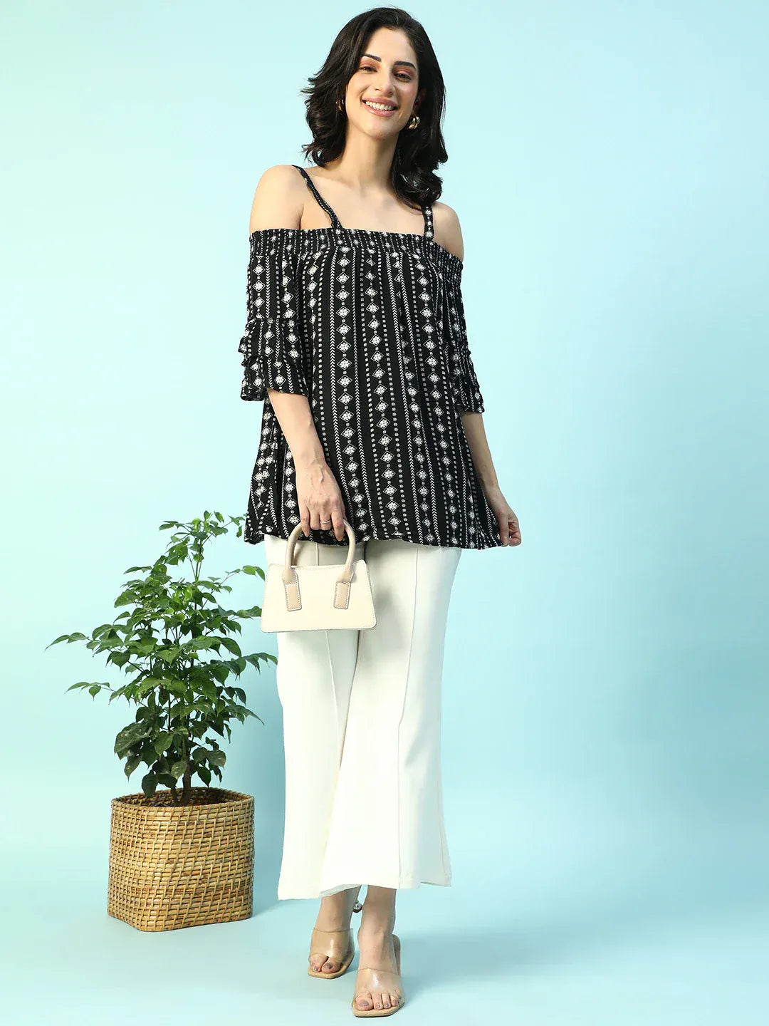 Women Black Floral Maternity Top