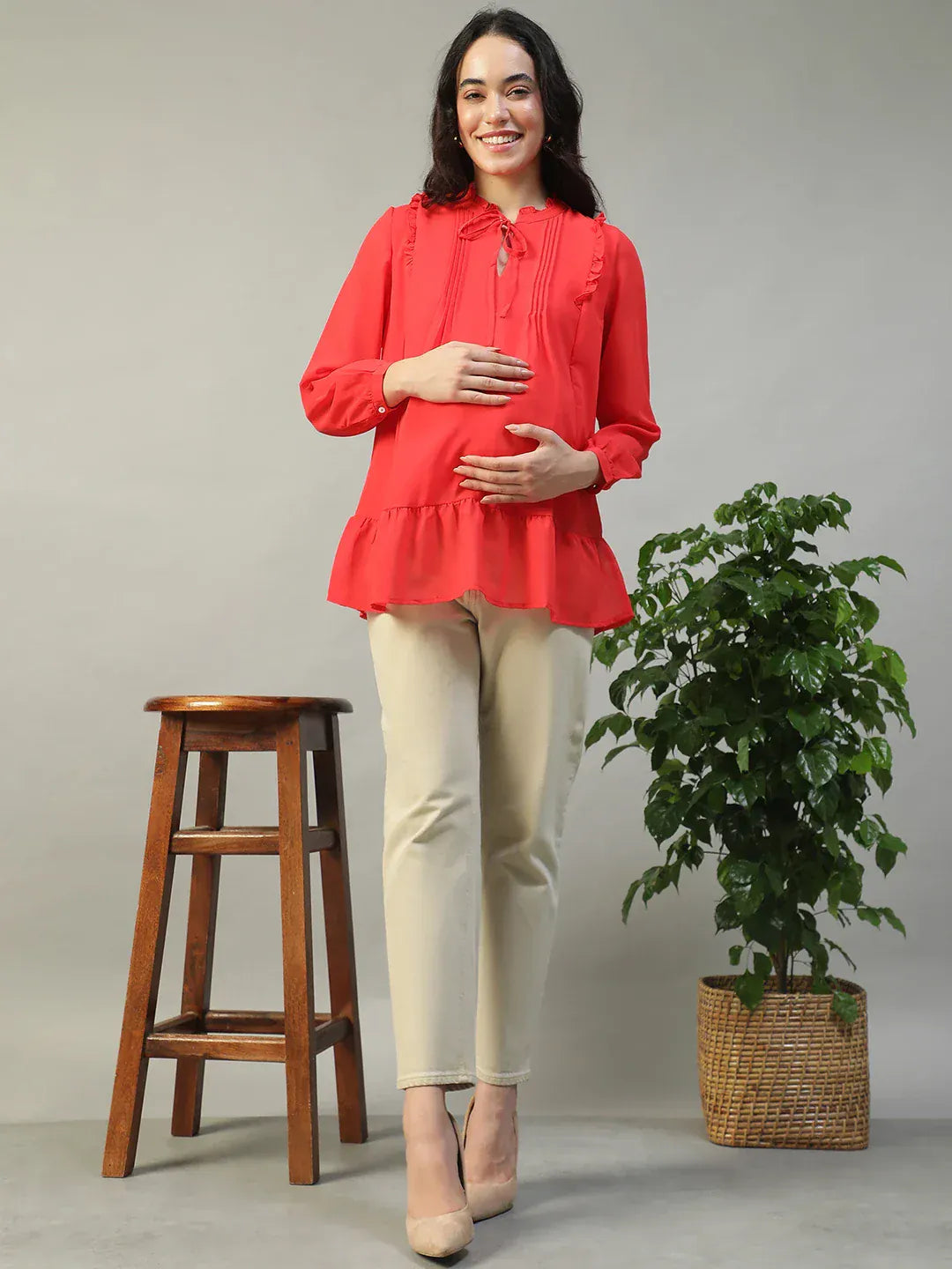 Women Red Maternity Top