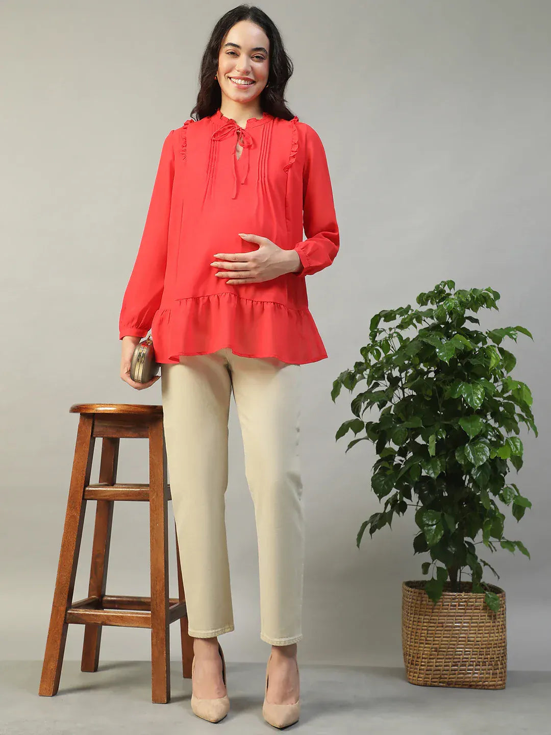 Women Red Maternity Top