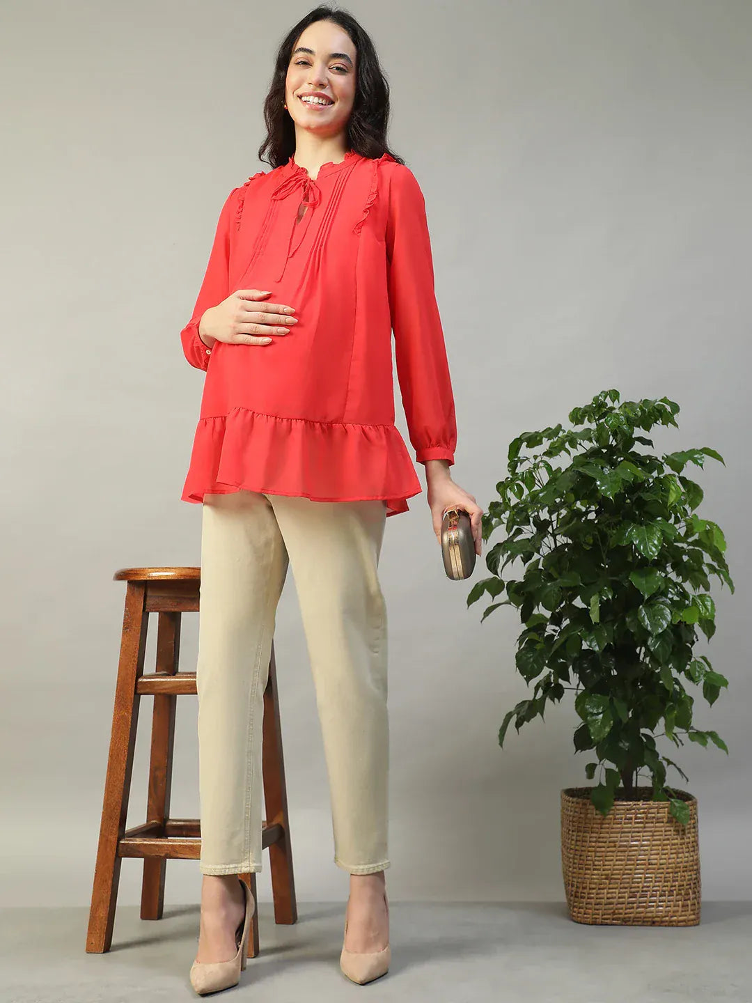 Women Red Maternity Top
