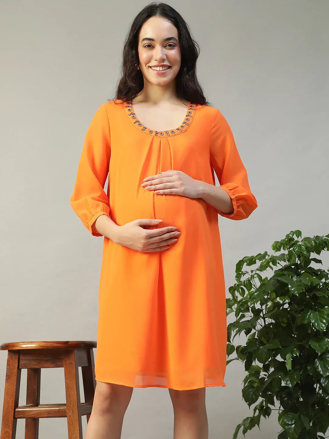Women Orange Maternity Dress