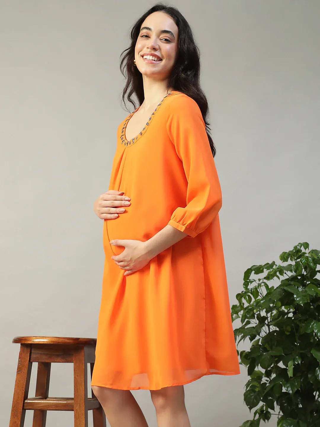 Women Orange Maternity Dress