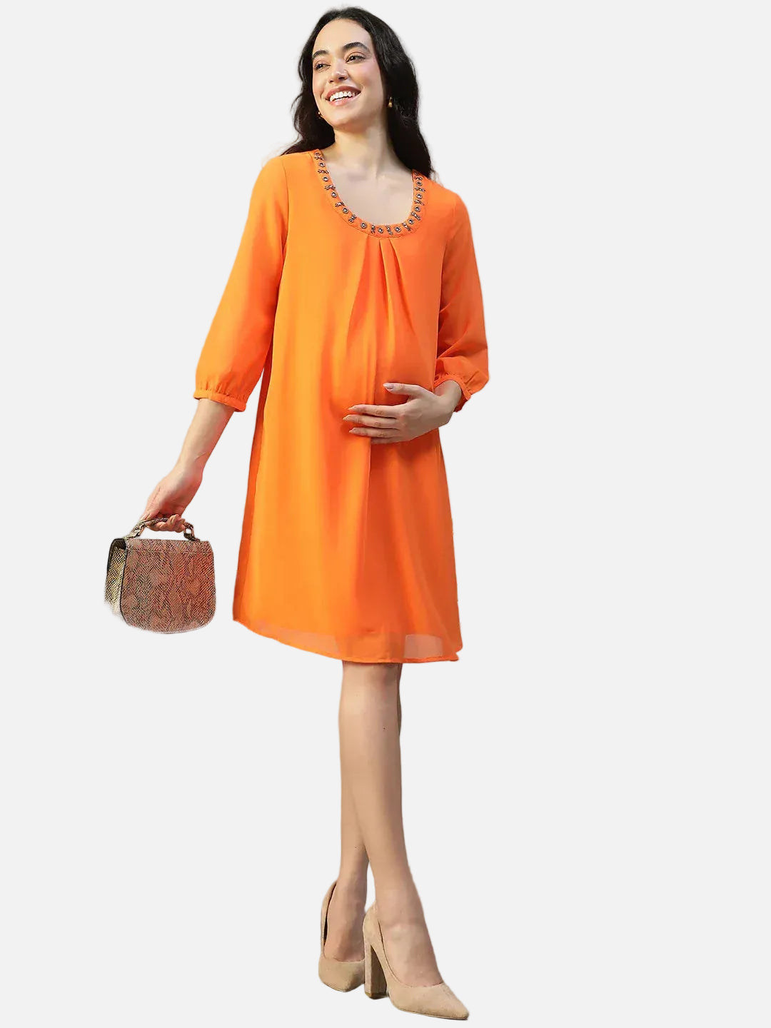Women Orange Maternity Dress