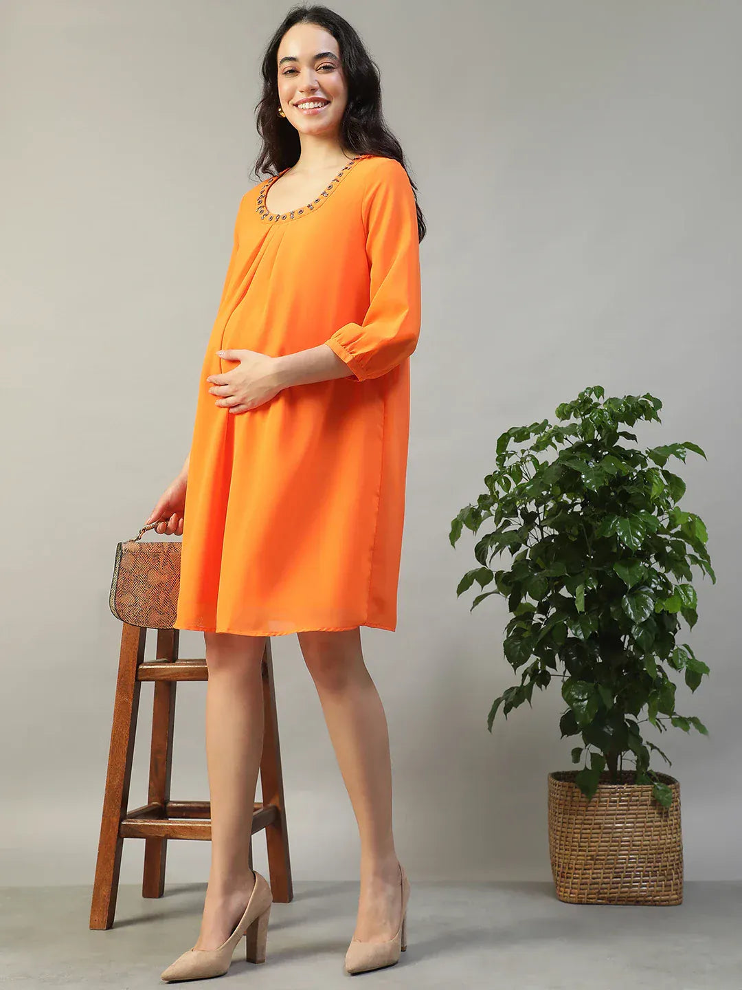 Women Orange Maternity Dress