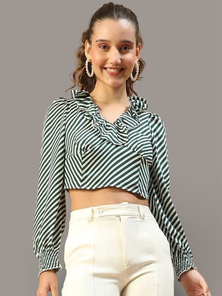 Green Stripe Crop Top