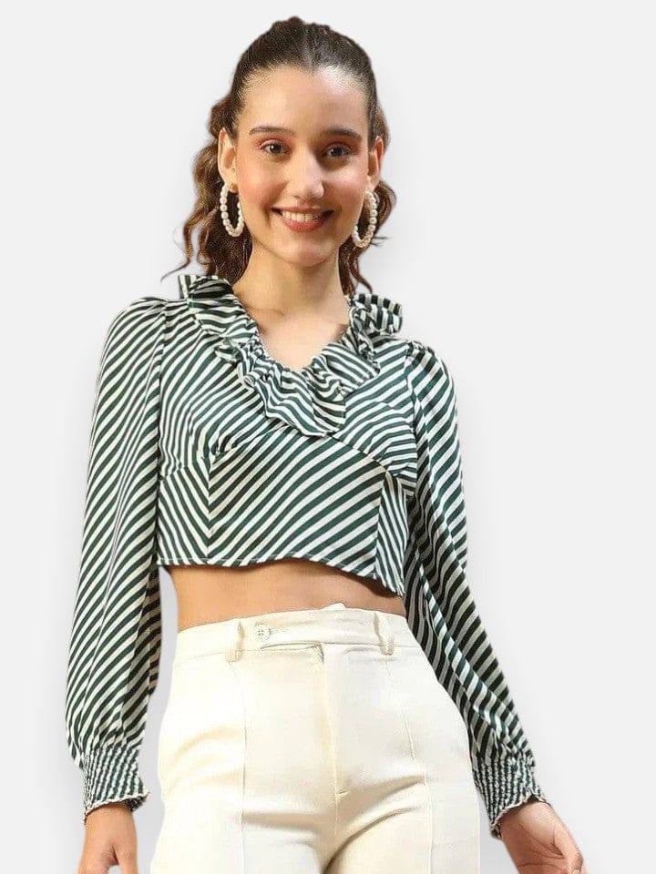 Green Stripe Crop Top