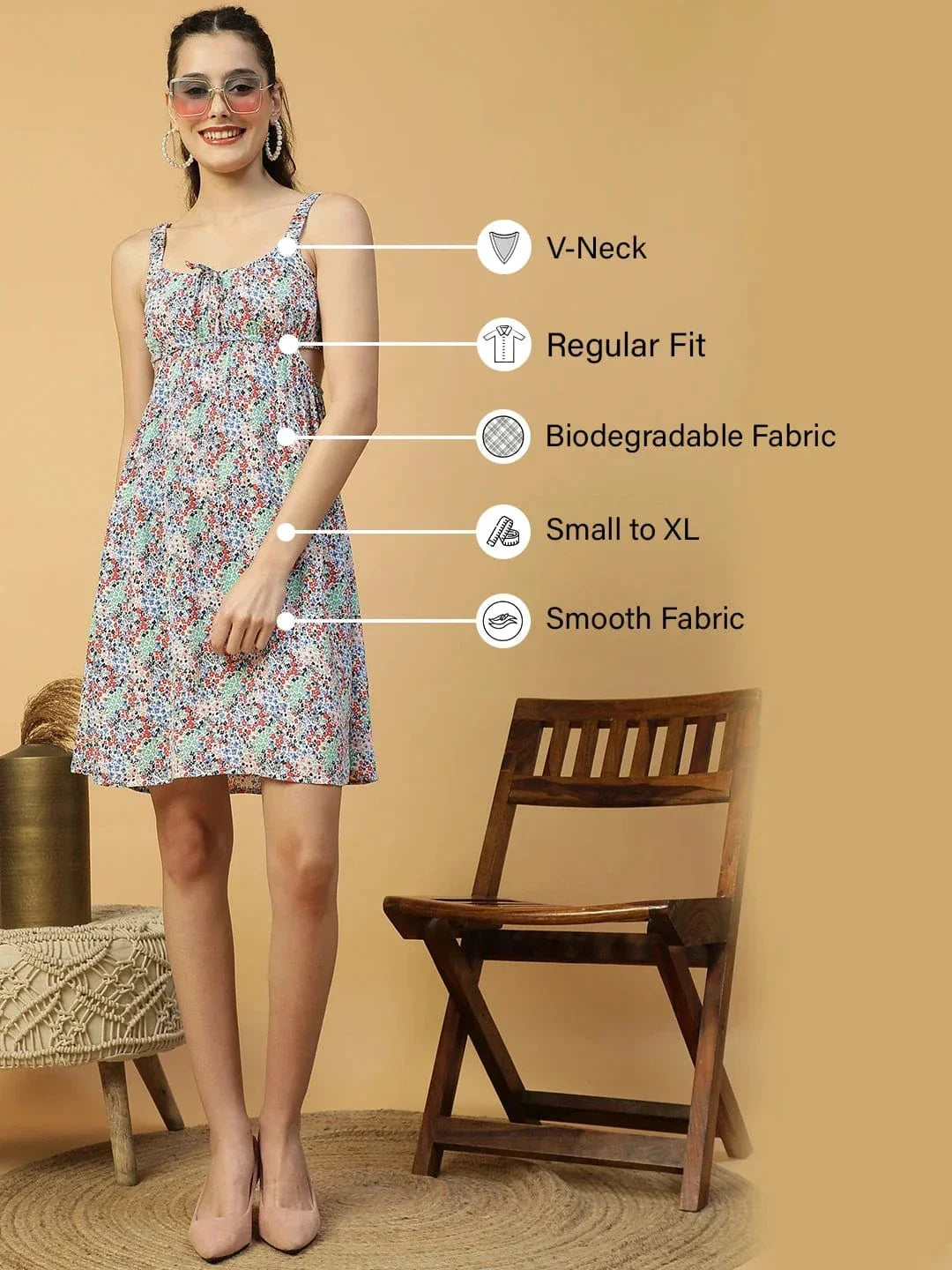 Heaven Blue Floral Print Elasticated Sleeveless Cut Out Women Dress - oxolloxo