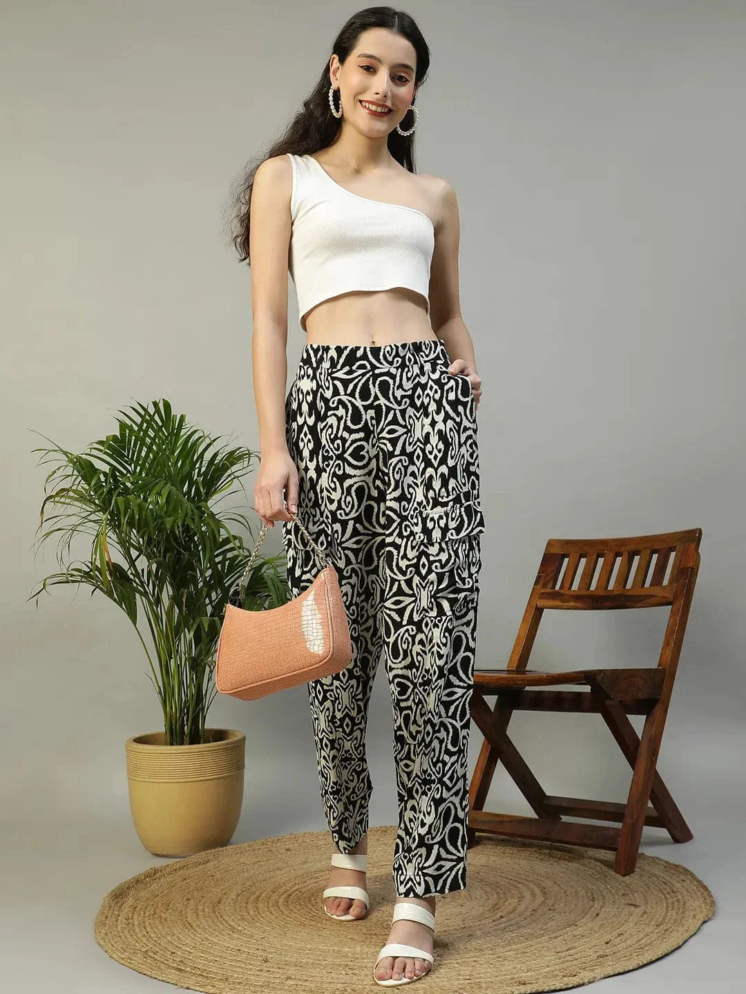 formost-black-print-elasticated-crargo-style-women-pant