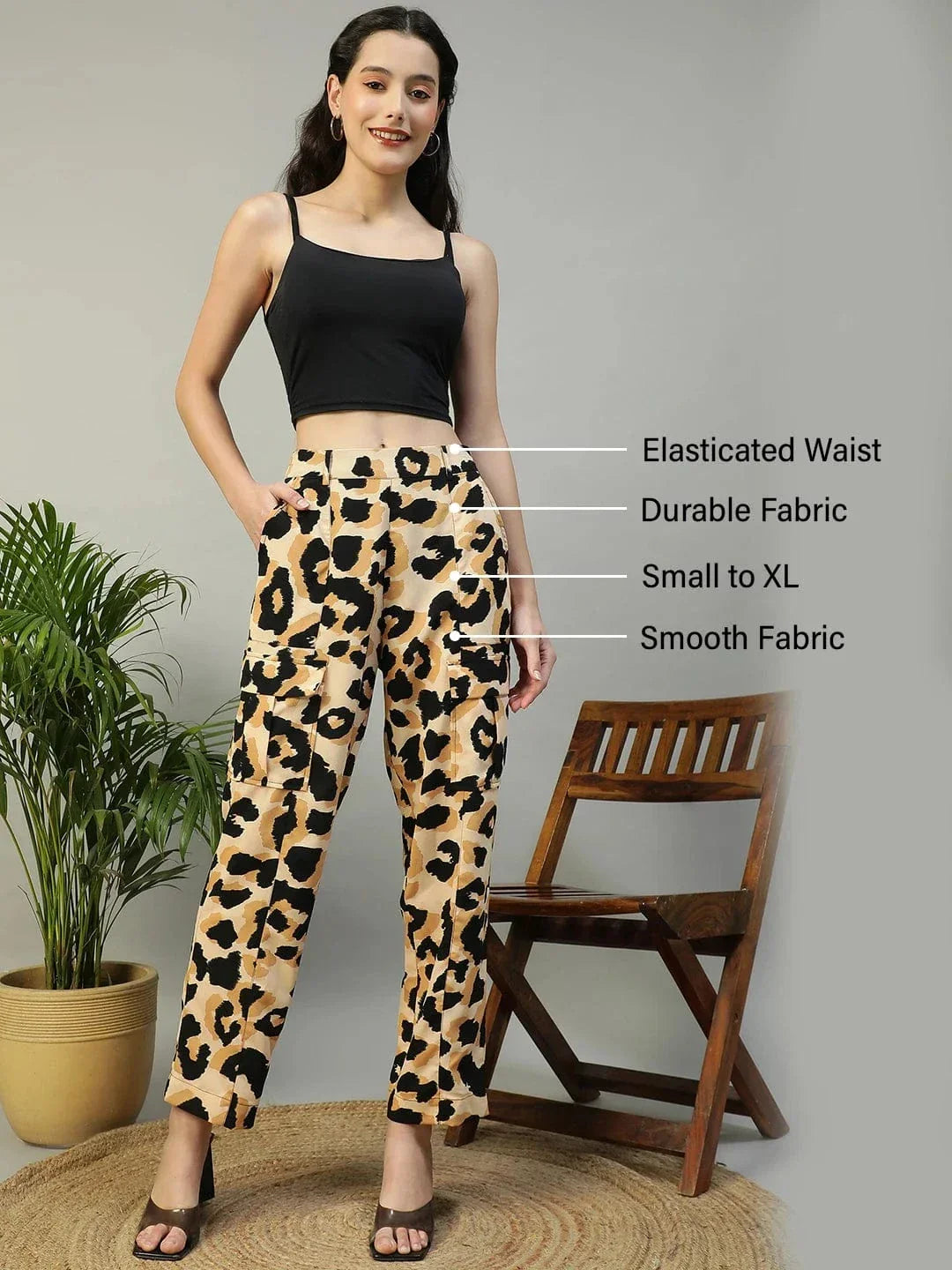 Multicolor Animal Print Elasticated Crargo Style Women Pant - oxolloxo