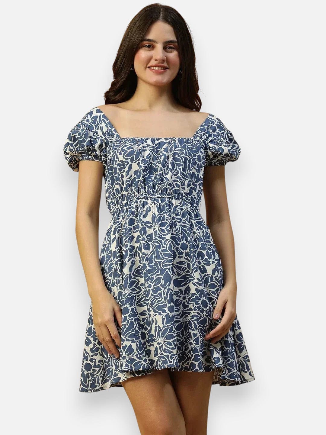Navy Blue Floral Print Dress