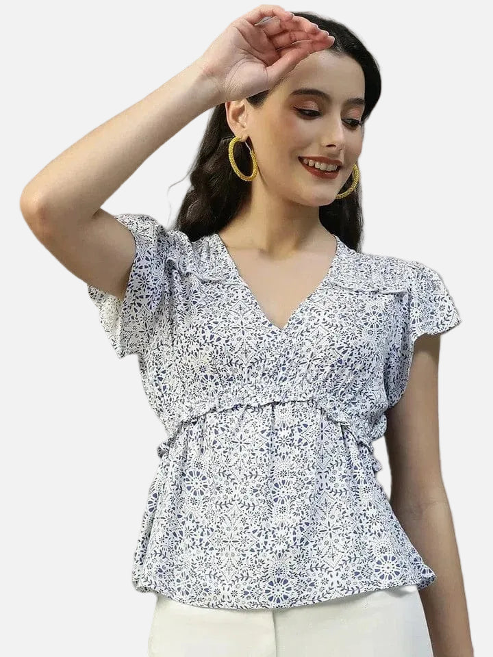 Blue Floral Print Top