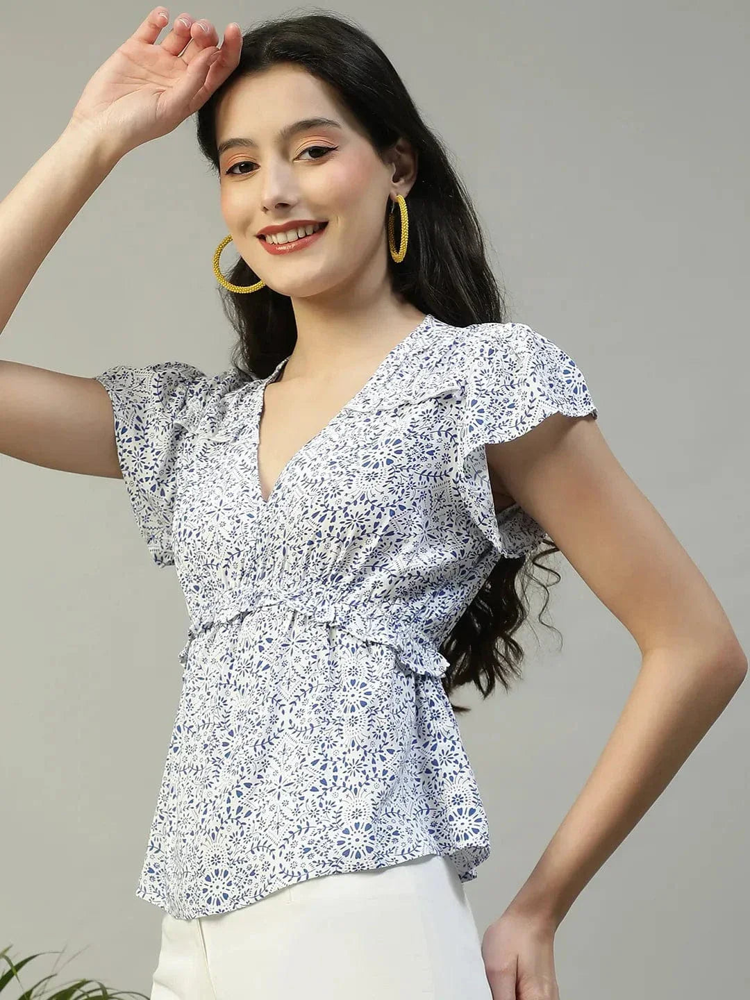 Blue Floral Print Top