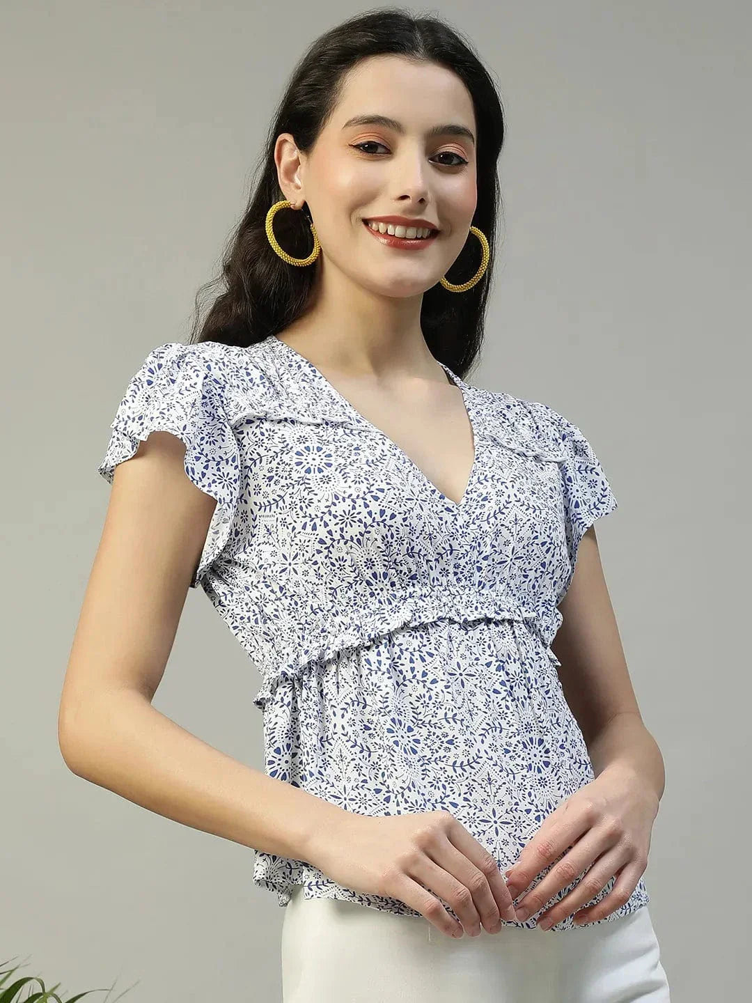 Blue Floral Print Top