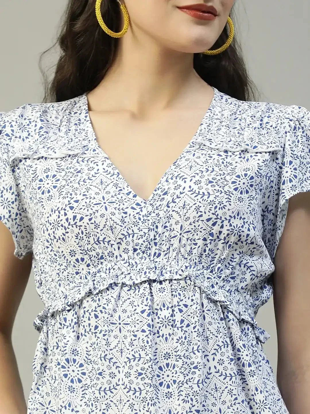 Blue Floral Print Top