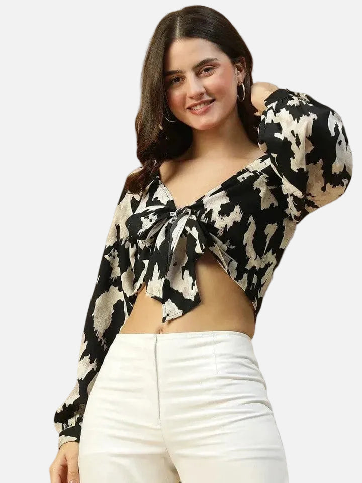 Black Printed Crop Top