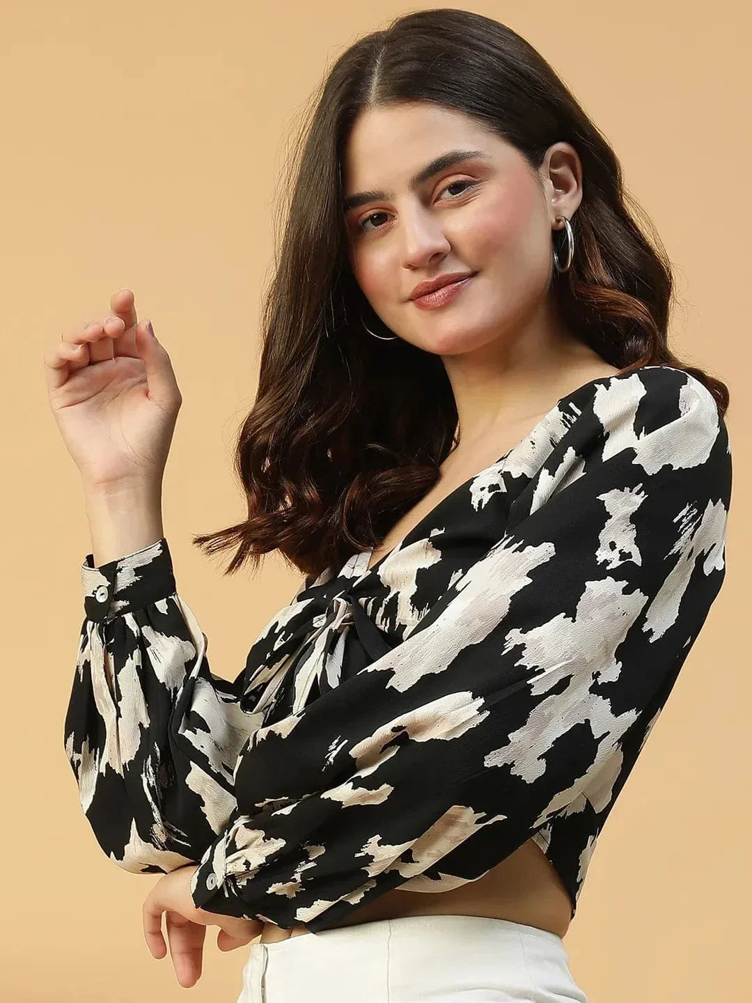 Black Printed Crop Top