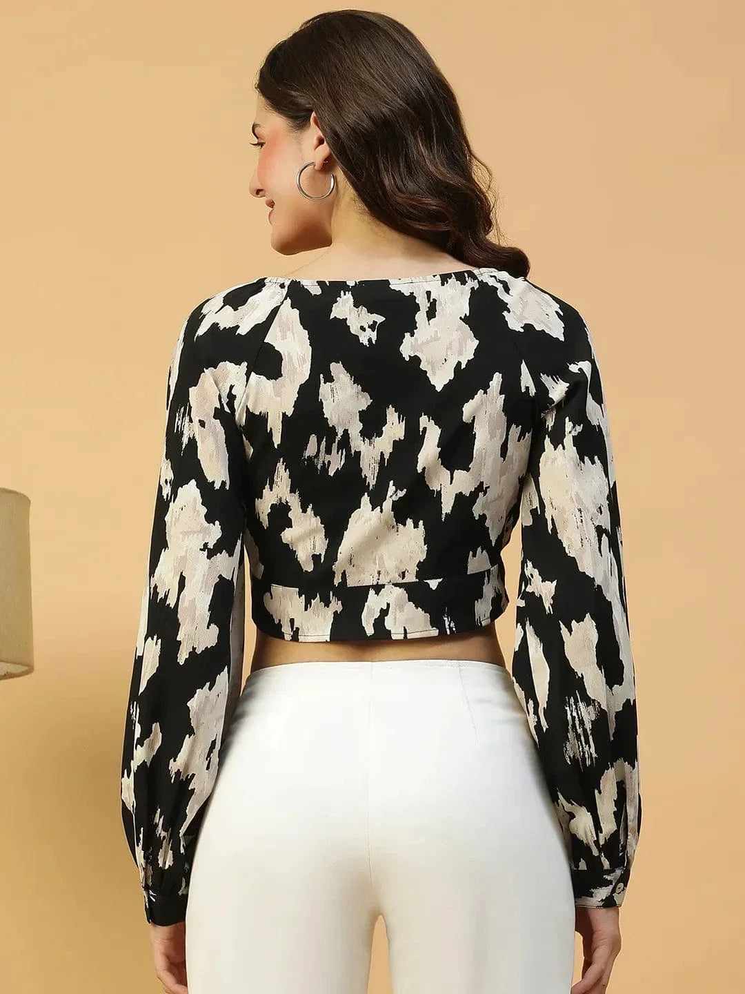 Black Printed Crop Top