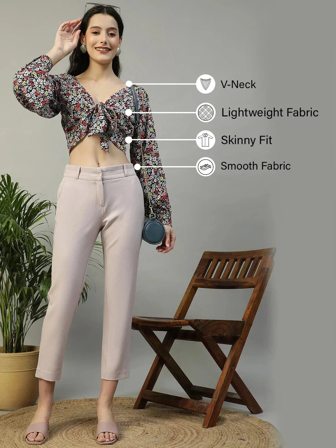 Multicolor Floral Print Tie-knotted long Sleeve Crop Women Top - oxolloxo