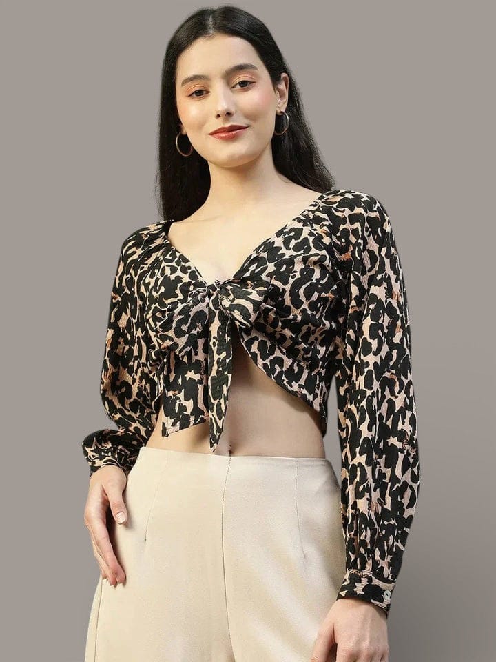 Black Animal Print Crop Top