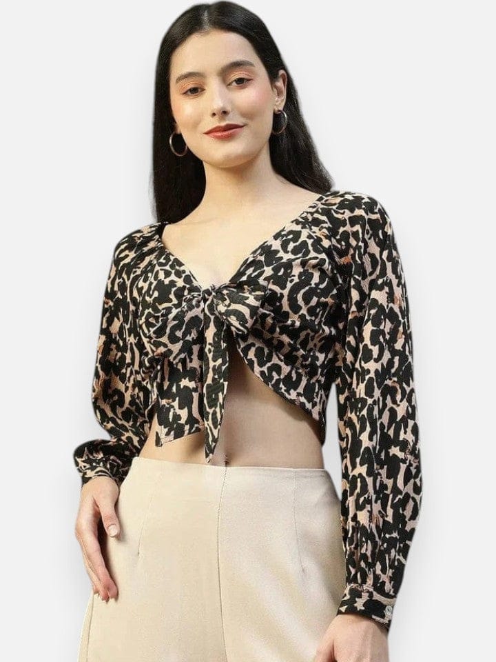 Black Animal Print Crop Top