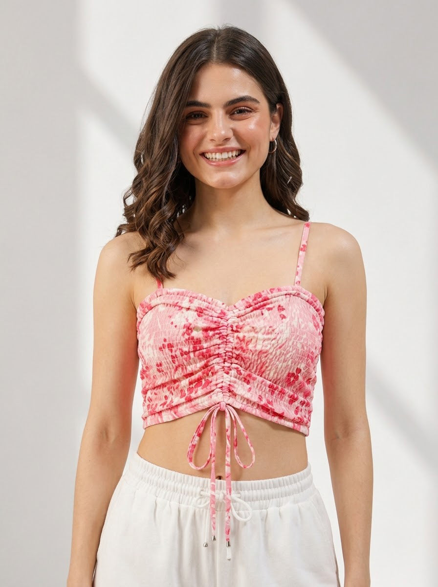 Pink Floral Print Crop Top