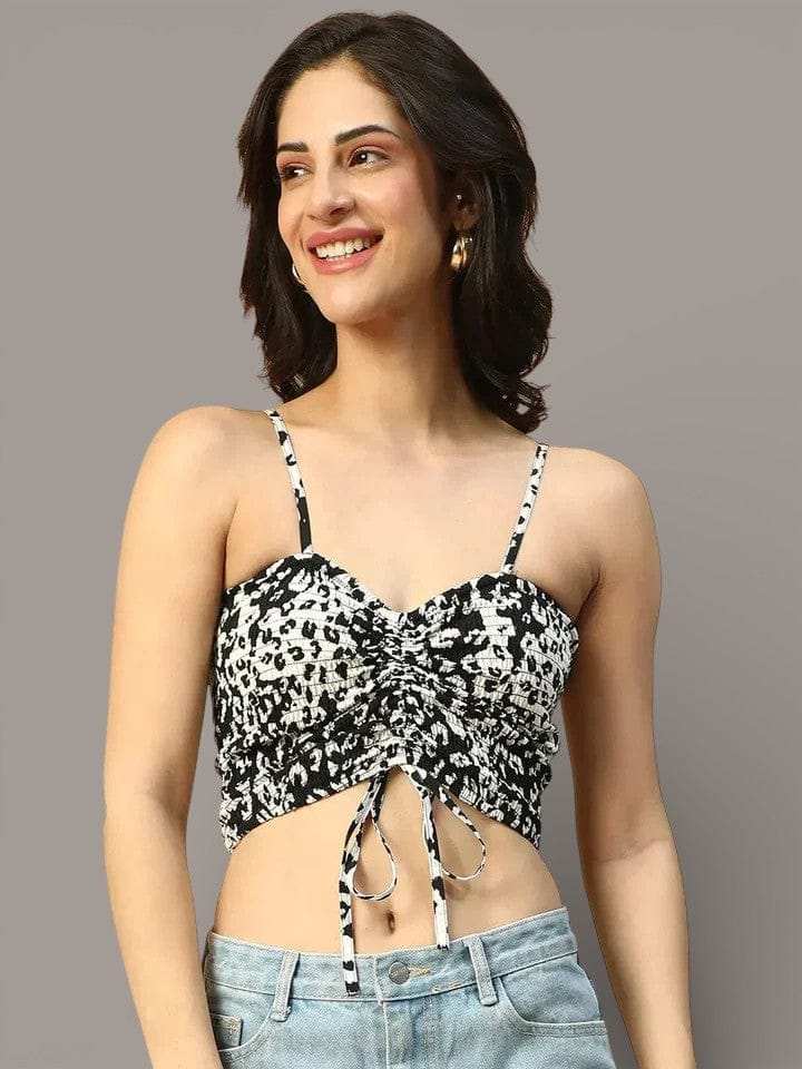 Black Animal Print Crop Top