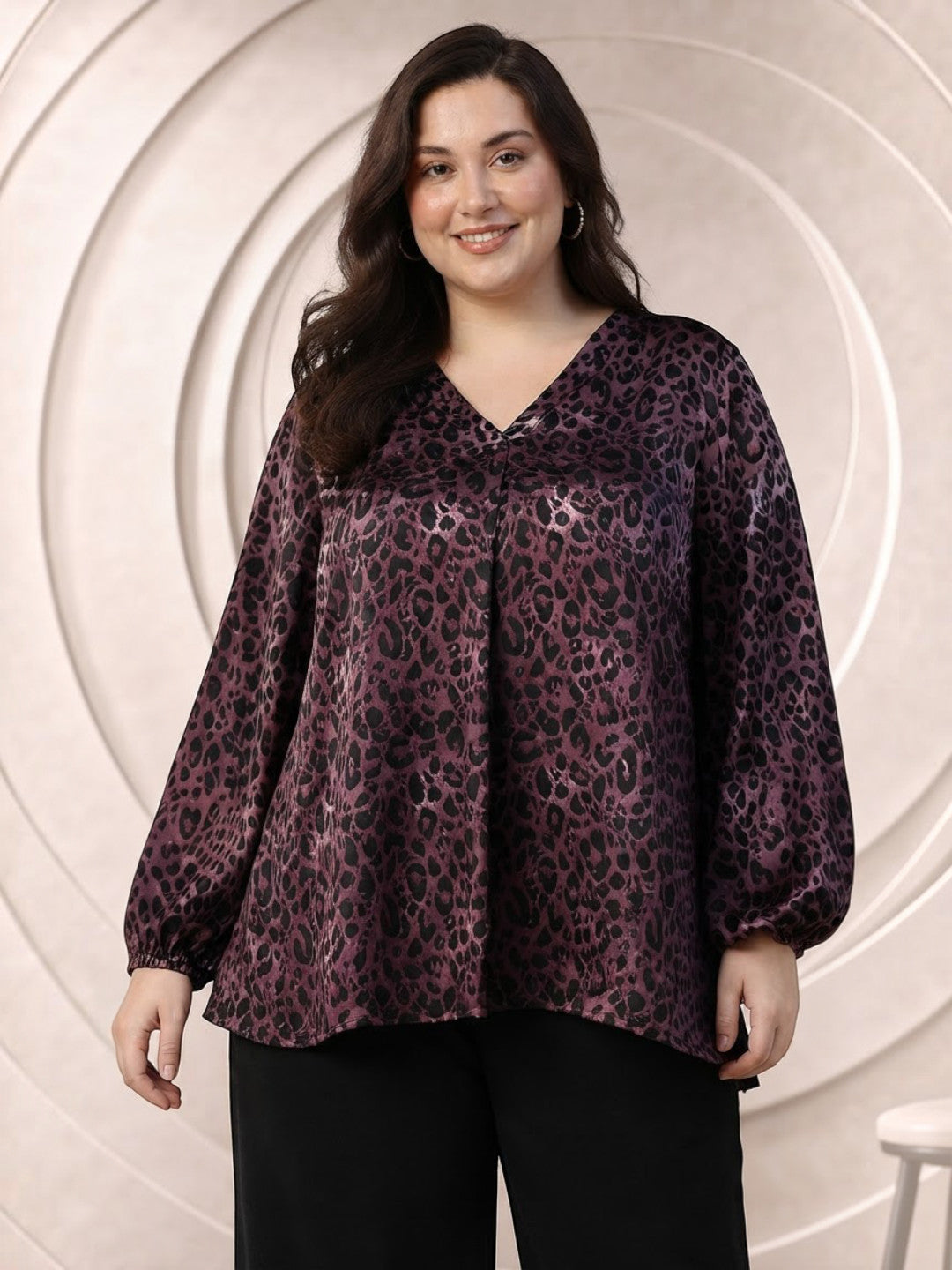 Plus Size Wine Animal Print Top
