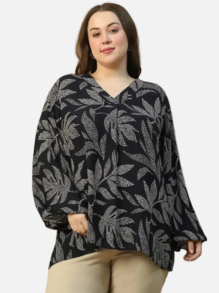 timeless-black-floral-print-long-sleeve-plus-size-women-top