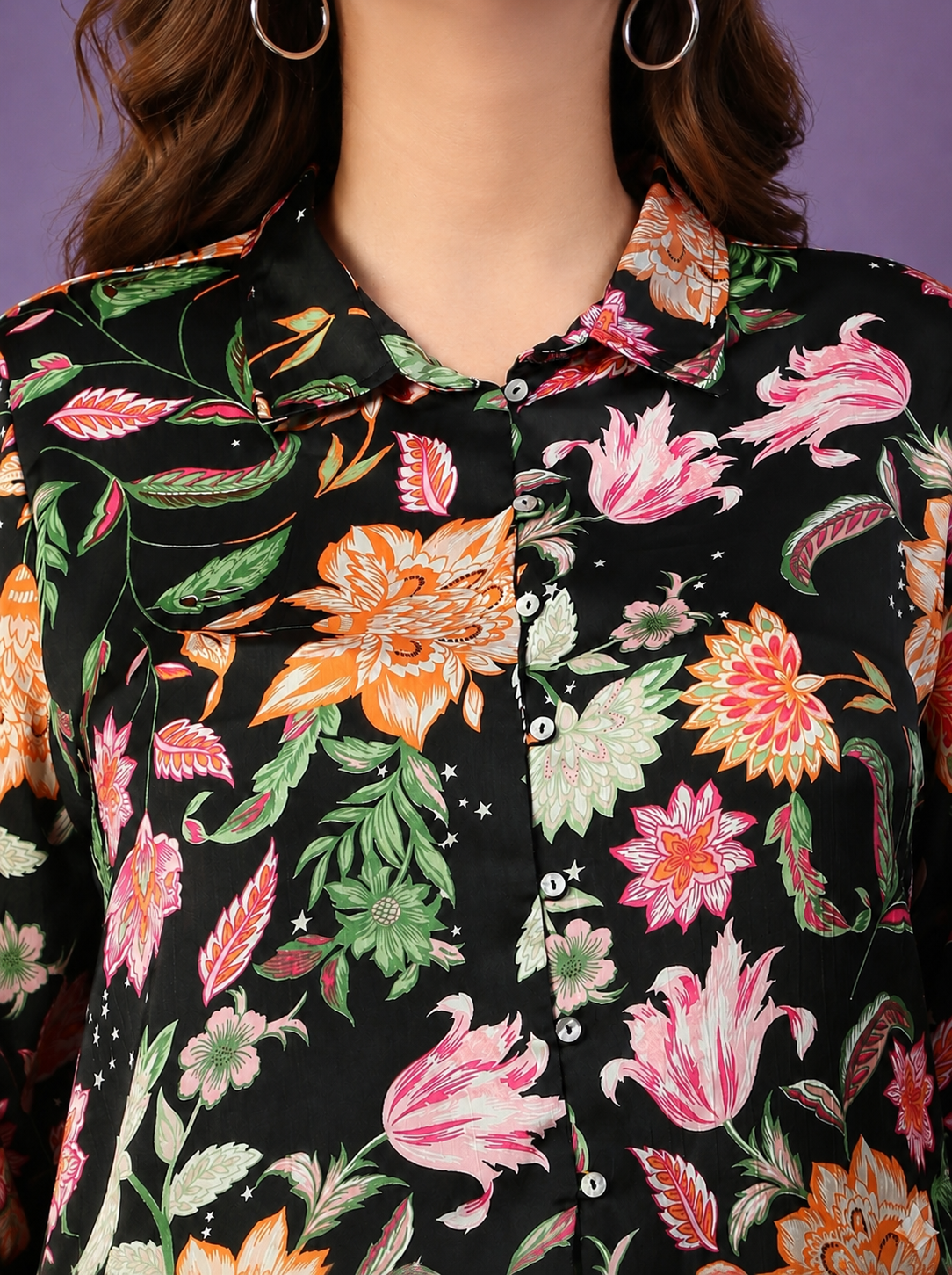 Plus Size Black Floral Print Shirt