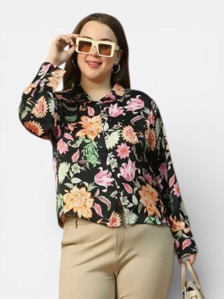 Plus Size Black Floral Print Shirt