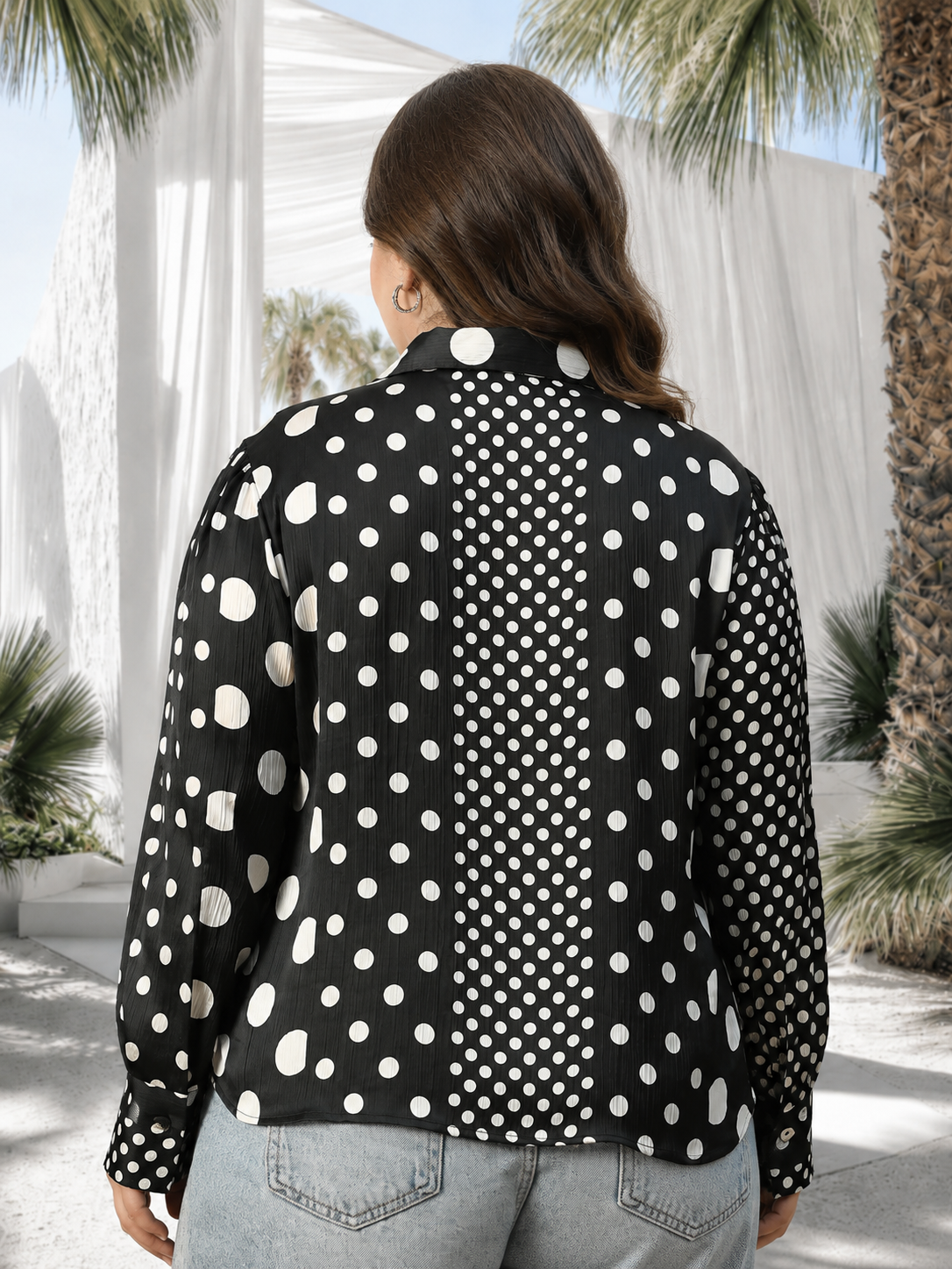Plus Size Black Polka Dot Print Shirt