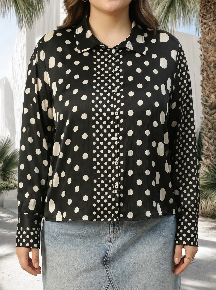 Plus Size Black Polka Dot Print Shirt